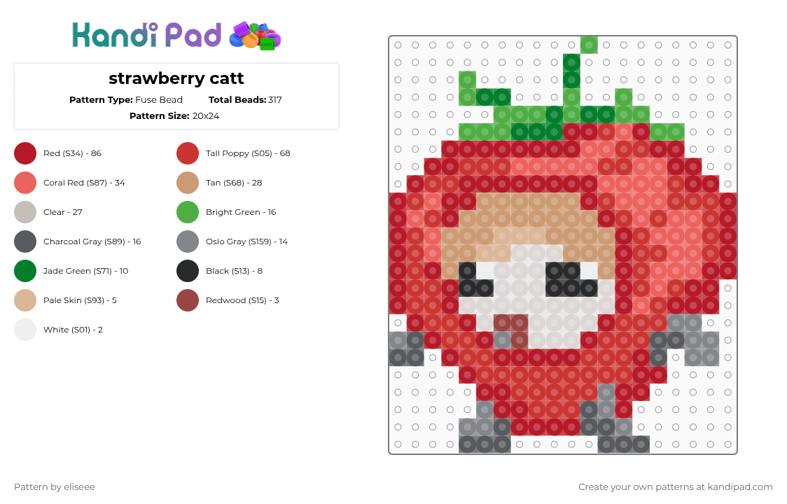 strawberry catt - Fuse Bead Pattern by eliseee on Kandi Pad - red