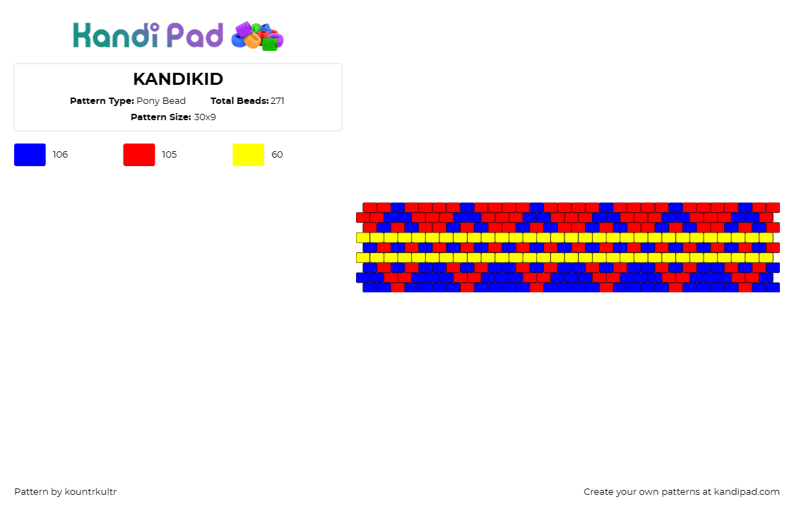 KANDIKID - Pony Bead Pattern by kountrkultr on Kandi Pad - geometric,cuff,kandikid,vibrant,energetic,style,bold,spirited,red,blue