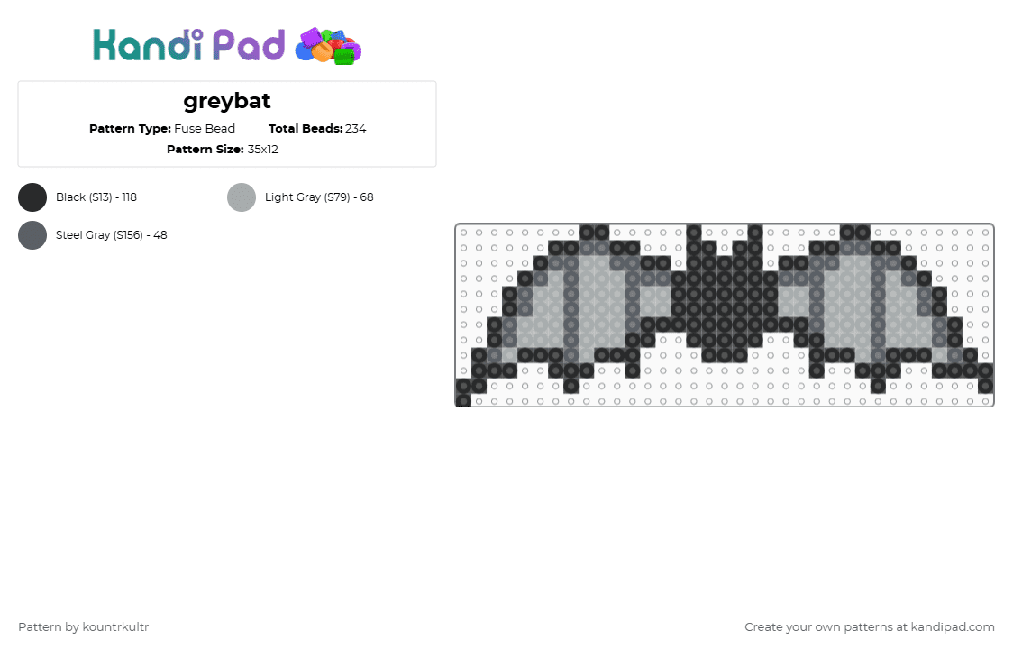 greybat - Fuse Bead Pattern by kountrkultr on Kandi Pad - black,gray,bat