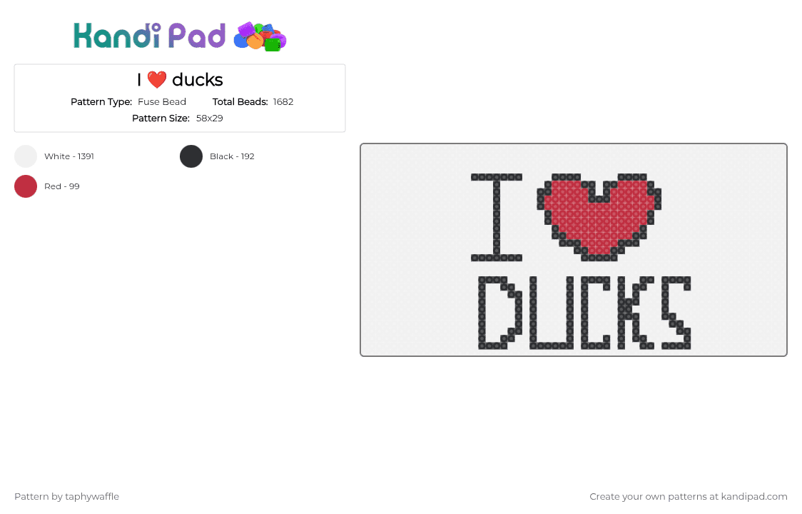 I ❤️ ducks - Fuse Bead Pattern by taphywaffle on Kandi Pad - white