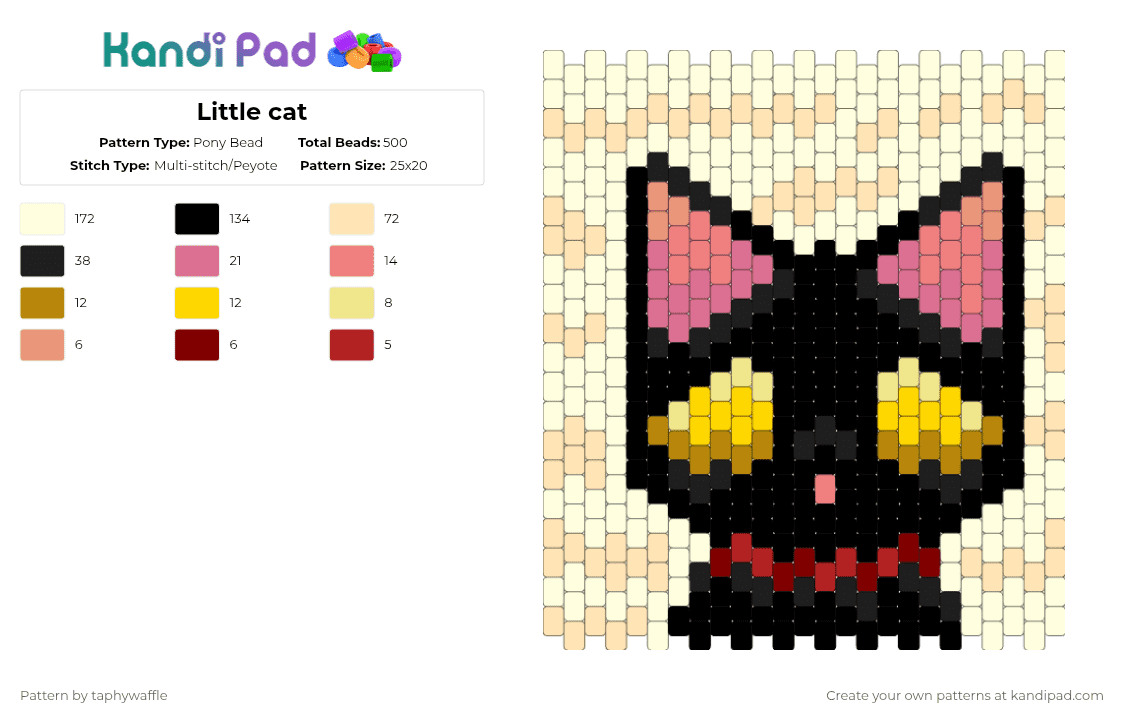 Little cat (textured) - Pony Bead Pattern by taphywaffle on Kandi Pad - white,yellow,pink,beige,cat,cute,animal