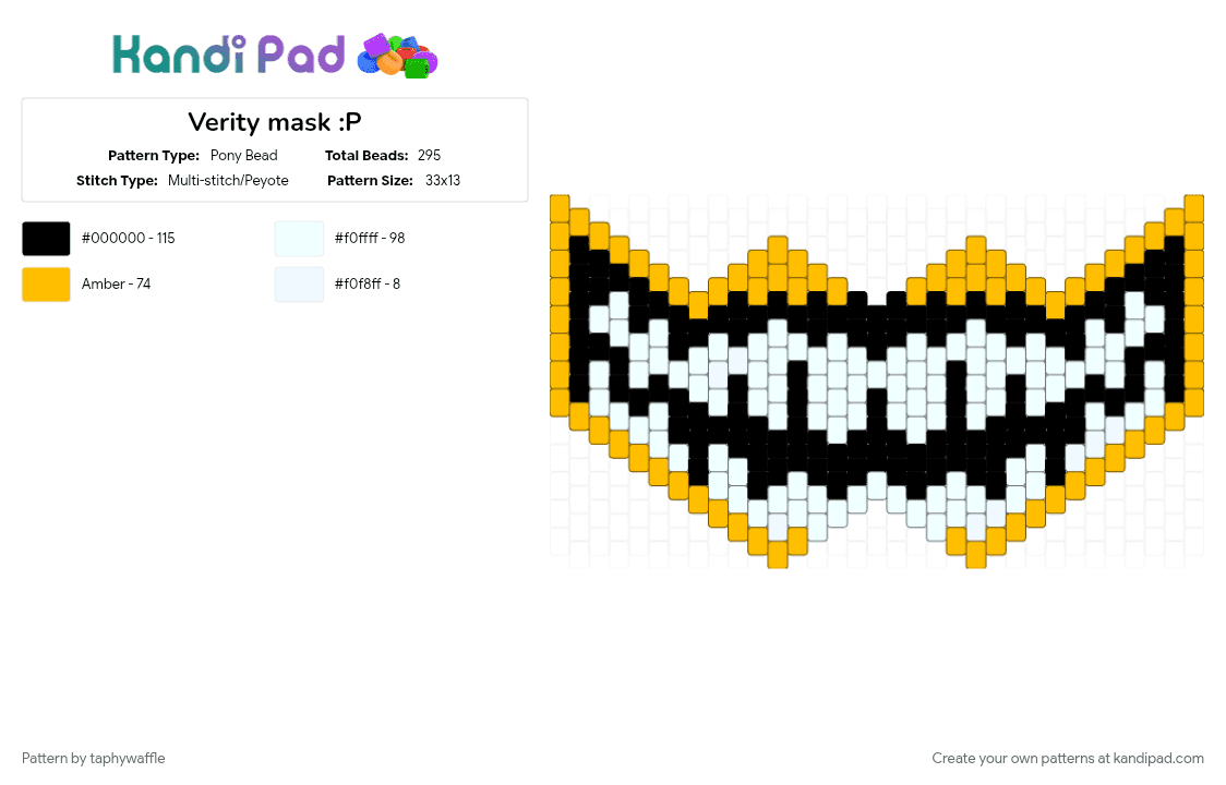 Verity mask :P - Pony Bead Pattern by taphywaffle on Kandi Pad - character, mask, minecraft, peyote stitch, scary, verity, video game, white, yellow
