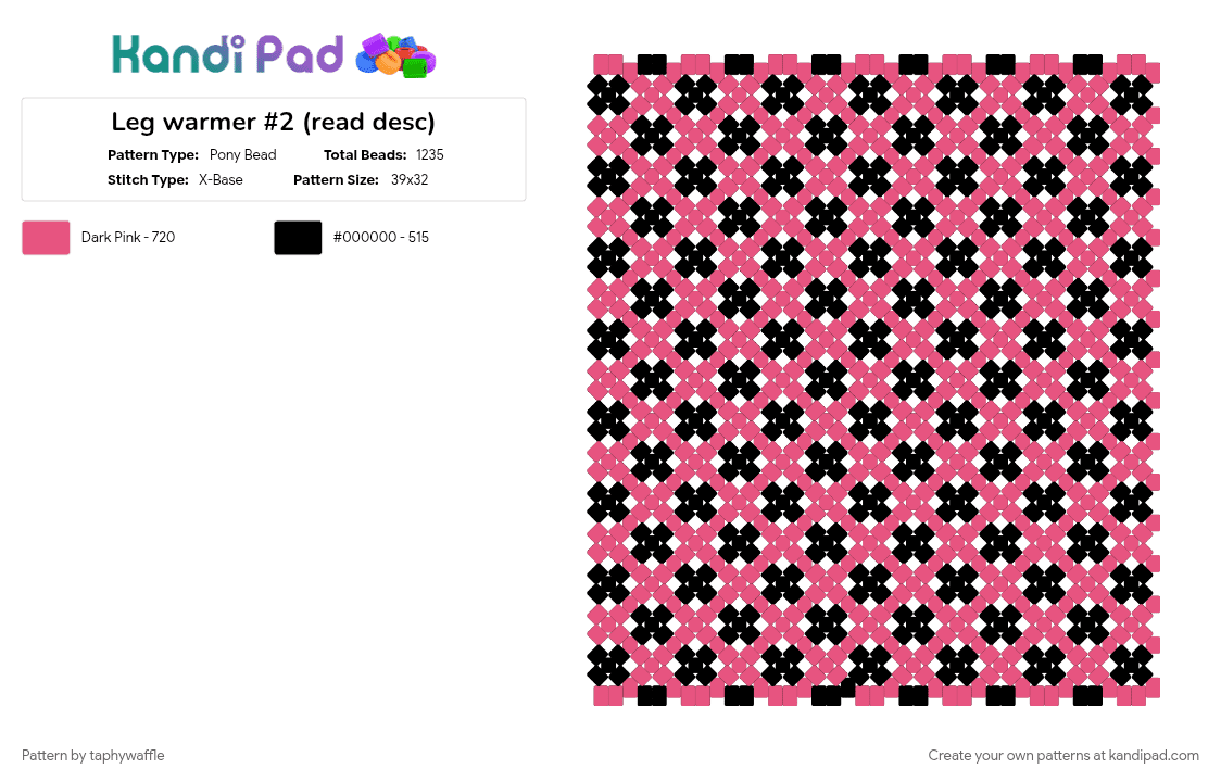 Leg warmer #2 (read desc) - Pony Bead Pattern by taphywaffle on Kandi Pad - black, black and pink, colorful, legwarmer, light pink, pink, pinky, scene, scenecore, xbase