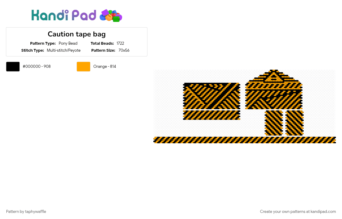 Caution tape bag - Pony Bead Pattern by taphywaffle on Kandi Pad - bag, bag panel, bag pattern, black, black and yellow, caution, caution tape, creative, light yellow, orange
