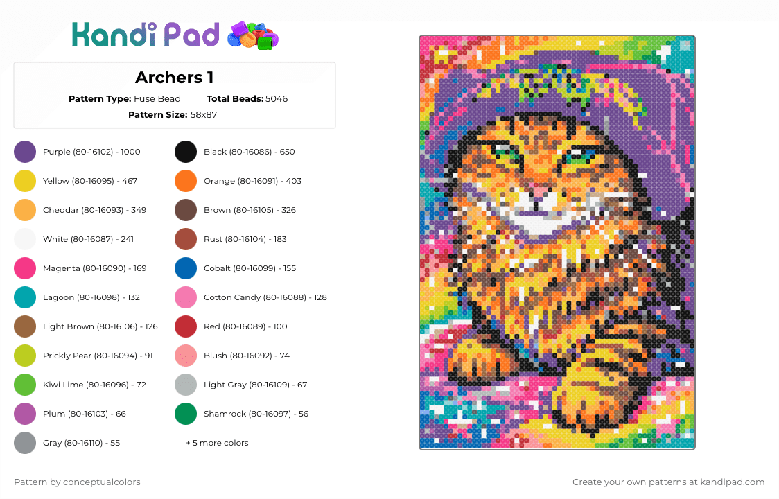 Archers 1 - Fuse Bead Pattern by conceptualcolors on Kandi Pad - red,yellow,brown,colorful,cat,lisa frank