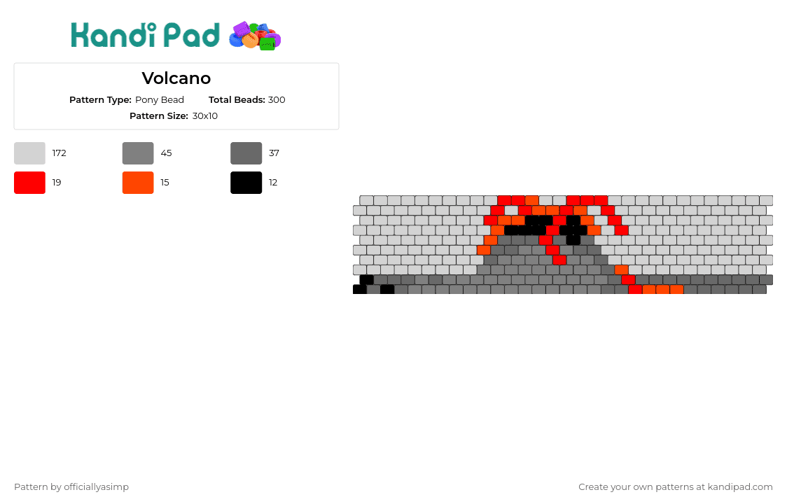 Volcano - Pony Bead Pattern by officiallyasimp on Kandi Pad - volcano,eruption,lava,mountain,landscape,gray