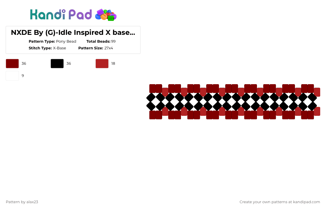 NXDE By (G)-Idle Inspired X base cuff - Pony Bead Pattern by alax23 on Kandi Pad - brown,red