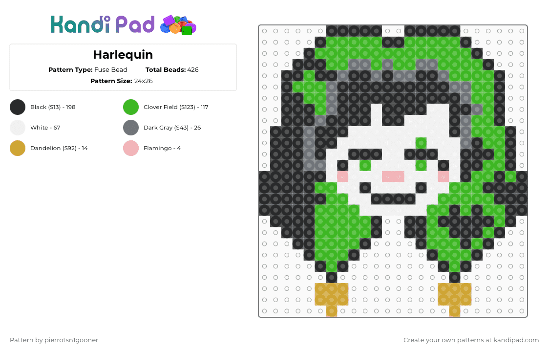 Harlequin - Fuse Bead Pattern by pierrotsn1gooner on Kandi Pad - black,green