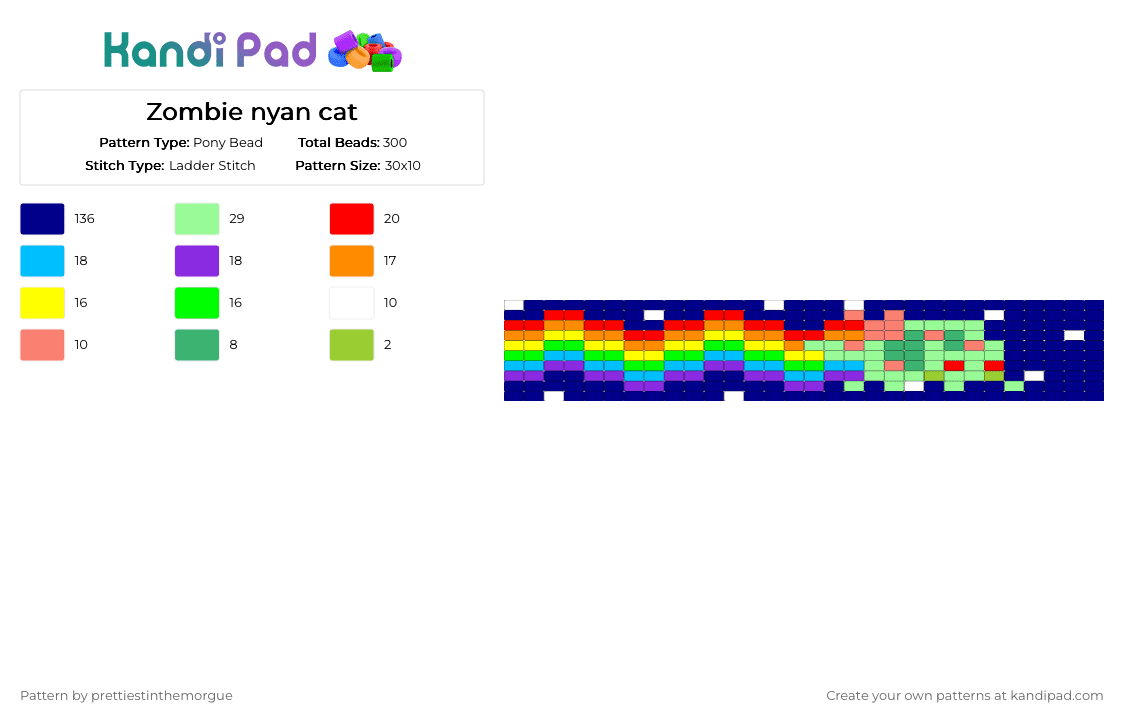 Zombie nyan cat - Pony Bead Pattern by prettiestinthemorgue on Kandi Pad - purple,nyan cat,zombie