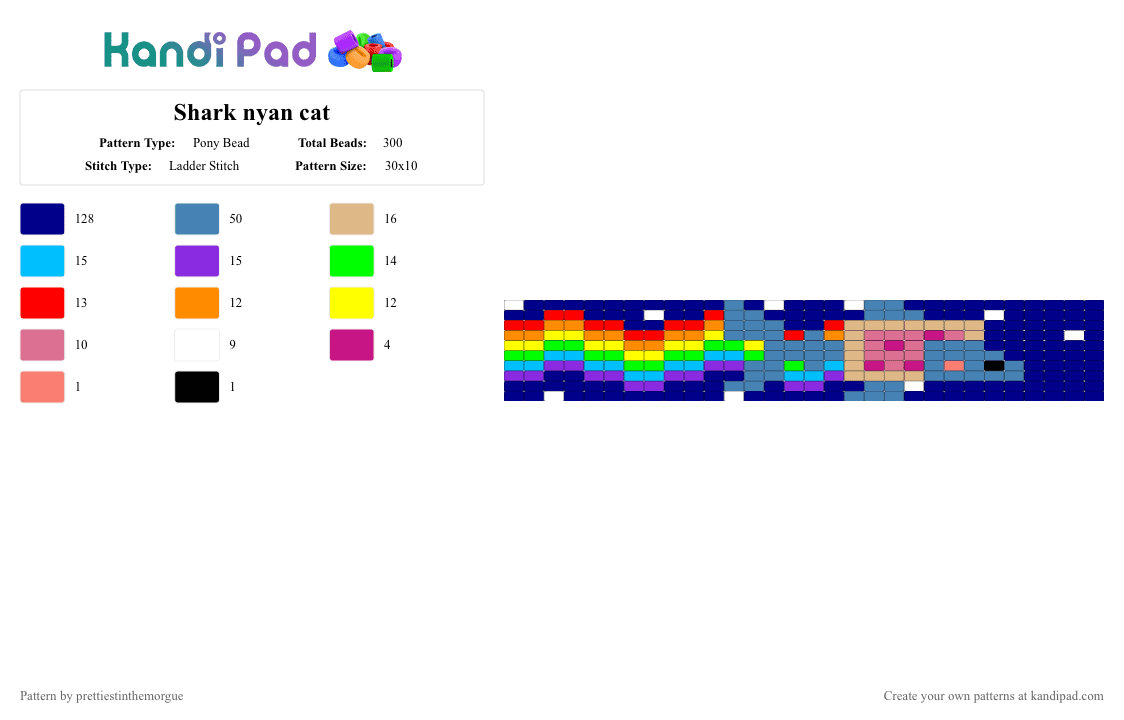 Shark nyan cat - Pony Bead Pattern by prettiestinthemorgue on Kandi Pad - purple,blue,shark,nyancat