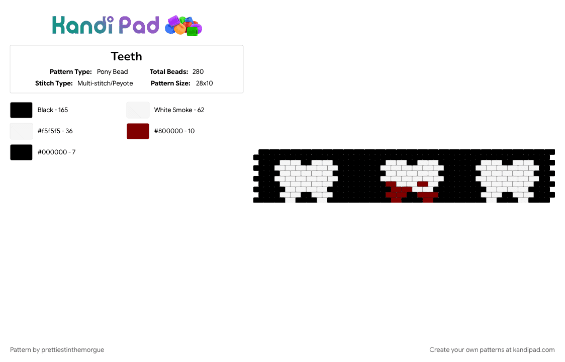 Teeth - Pony Bead Pattern by prettiestinthemorgue on Kandi Pad - cuff pattern, cuffs, halloween, teeth, white