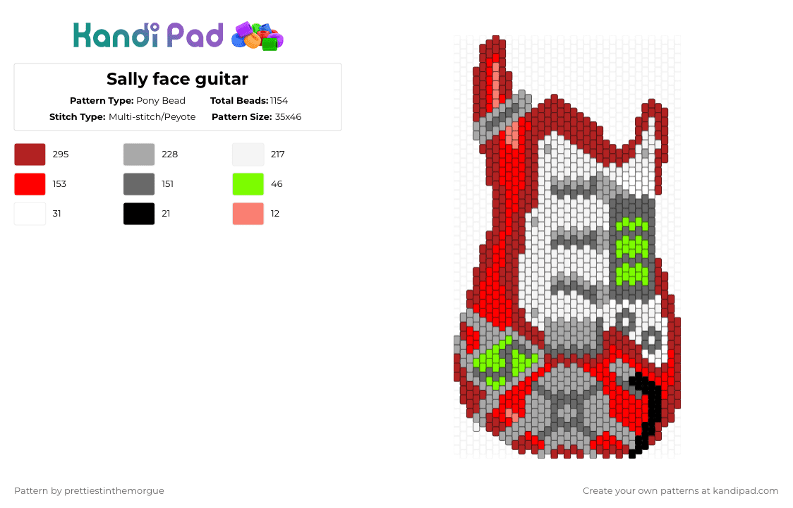 Sally face guitar - Pony Bead Pattern by prettiestinthemorgue on Kandi Pad - red,beige,sallyface,guitar