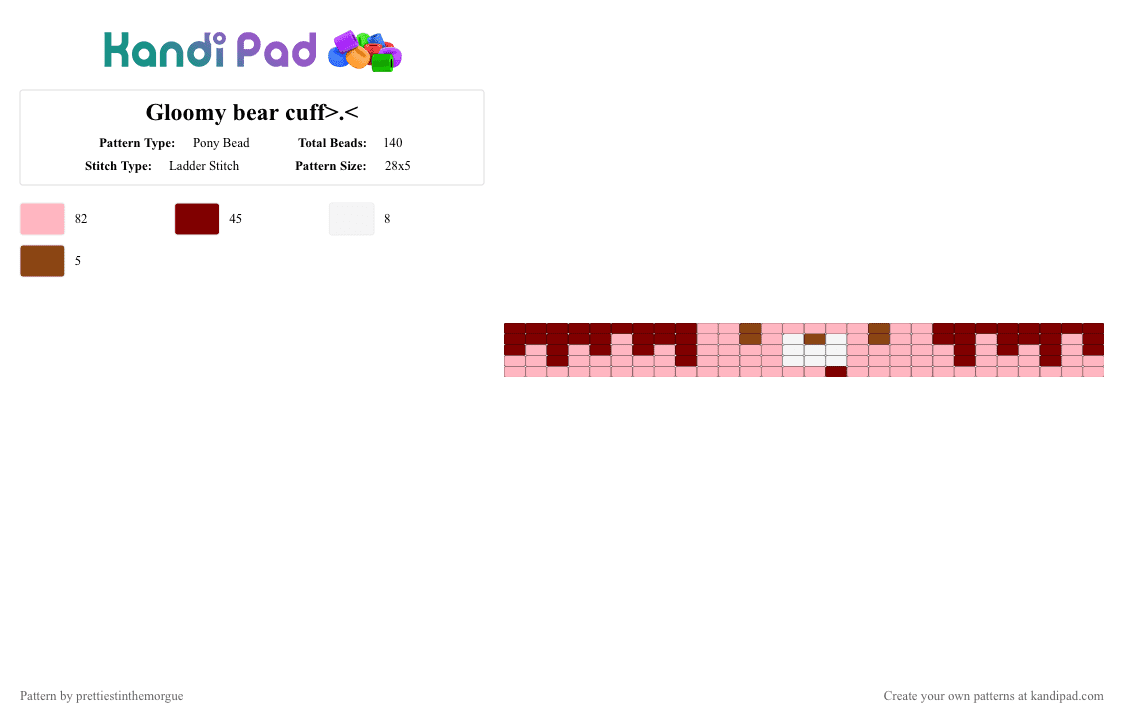 Gloomy bear cuff>. - Pony Bead Pattern by prettiestinthemorgue on Kandi Pad - brown, gloomy bear, pink