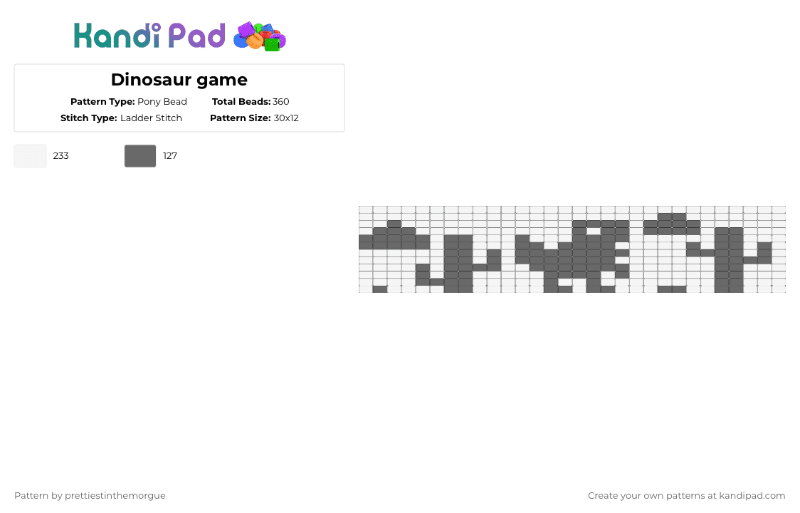 Dinosaur game - Pony Bead Pattern by prettiestinthemorgue on Kandi Pad - white,gray