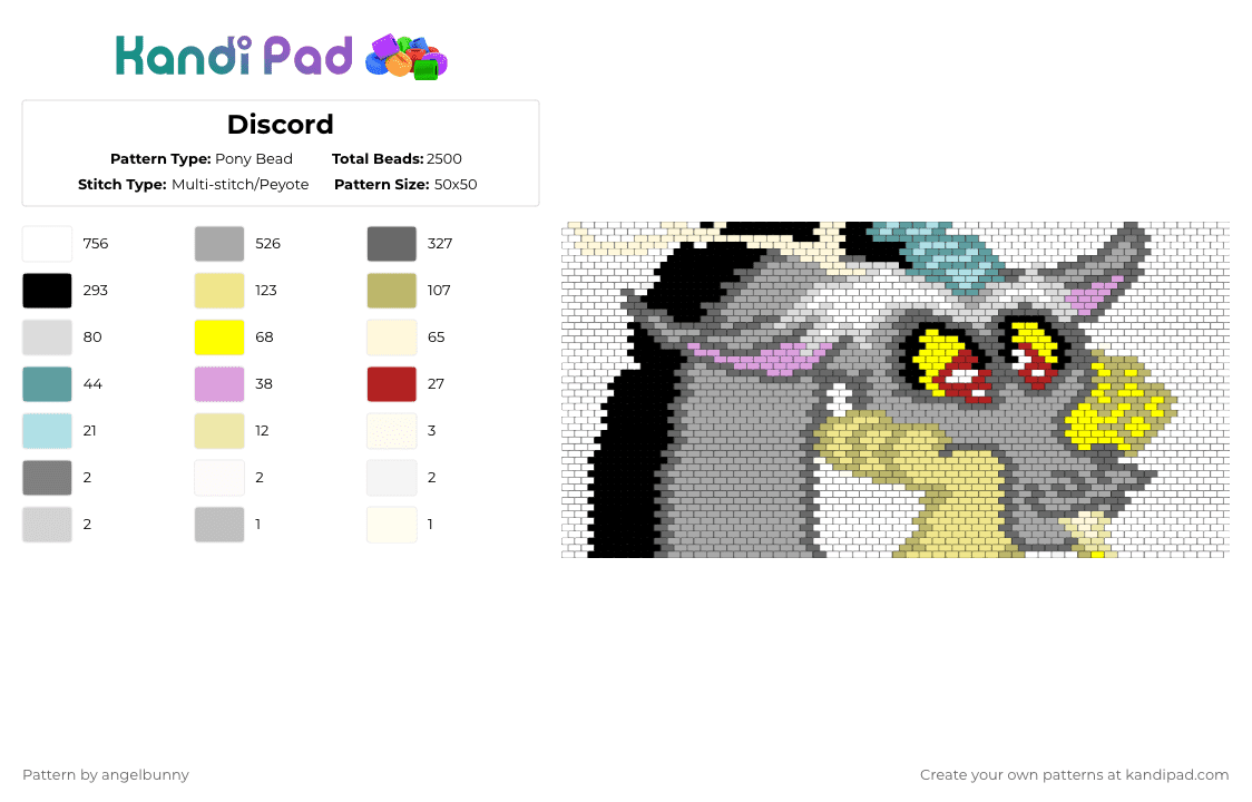 Discord - Pony Bead Pattern by angelbunny on Kandi Pad - white,gray,beige,yellow,discord,mlp,my little pony,bag