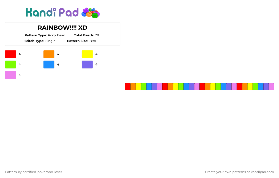 RAINBOW!!!! XD - Pony Bead Pattern by certified-pokemon-lover on Kandi Pad - orange,green,blue,colorful