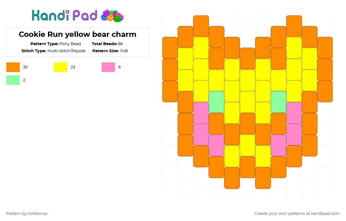 Cookie Run yellow bear charm - Pony Bead Pattern by t4tklonoa on Kandi Pad - orange,yellow