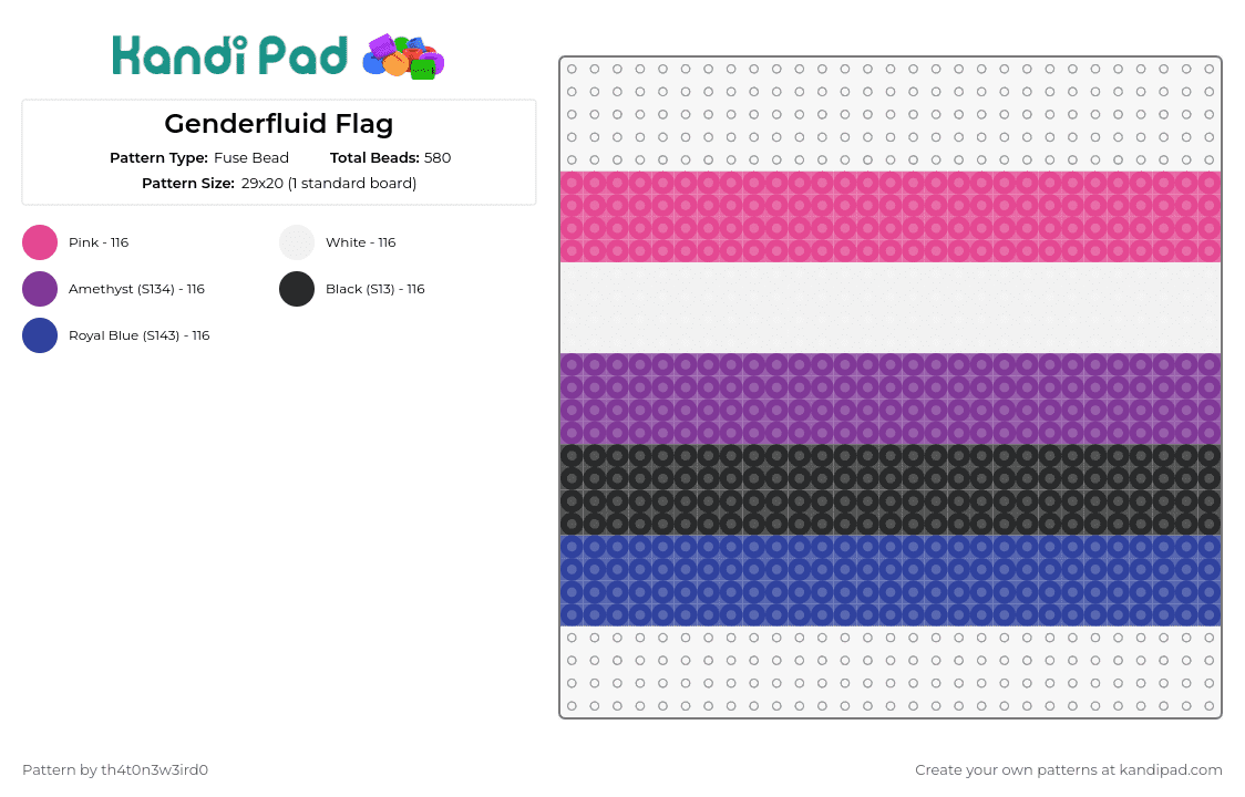 Genderfluid Flag - Fuse Bead Pattern by th4t0n3w3ird0 on Kandi Pad - genderfluid,pride,flag,stripes,symbol,expression,identity,community,purple