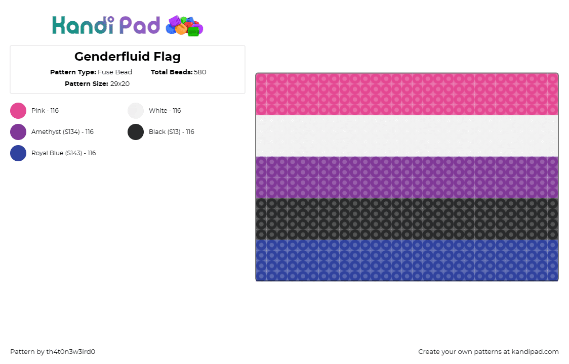 Genderfluid Flag - Fuse Bead Pattern by th4t0n3w3ird0 on Kandi Pad - genderfluid,pride,flag,stripes,symbol,expression,identity,community,purple