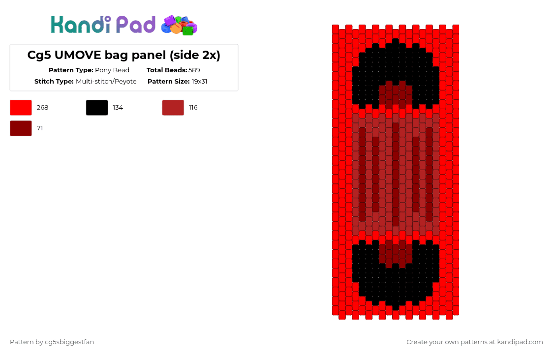 Cg5 UMOVE bag panel (side 2x) Pony Bead Pattern - Kandi Pad | Kandi ...