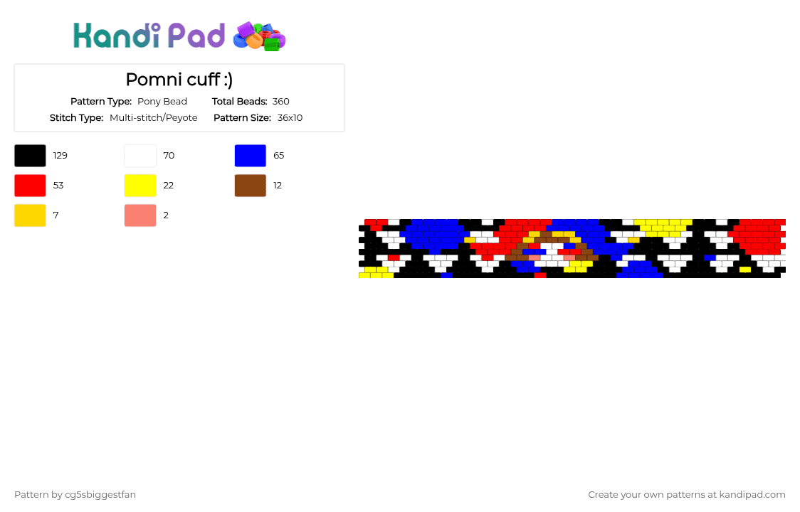 Pomni cuff :) - Pony Bead Pattern by cg5sbiggestfan on Kandi Pad - red,purple,pomni,tadc,the amazing digital circus,cuff,digital,circus