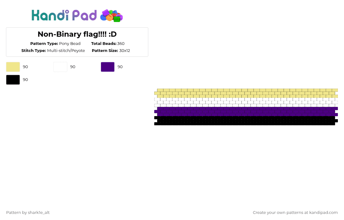 Non-Binary flag!!!! :D - Pony Bead Pattern by st3ll4r on Kandi Pad - yellow,purple,pride,kandi,nonbinary,me,so cutesy,hehe