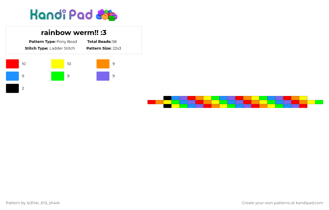 rainbow werm!! :3 - Pony Bead Pattern by st3ll4r on Kandi Pad - orange,light blue,blue,colorful,rainbow,werm