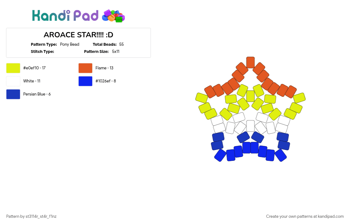 AROACE STAR!!!! :D - Pony Bead Pattern by st3114r_st4r_f1nz on Kandi Pad - aroace, pride, yellow