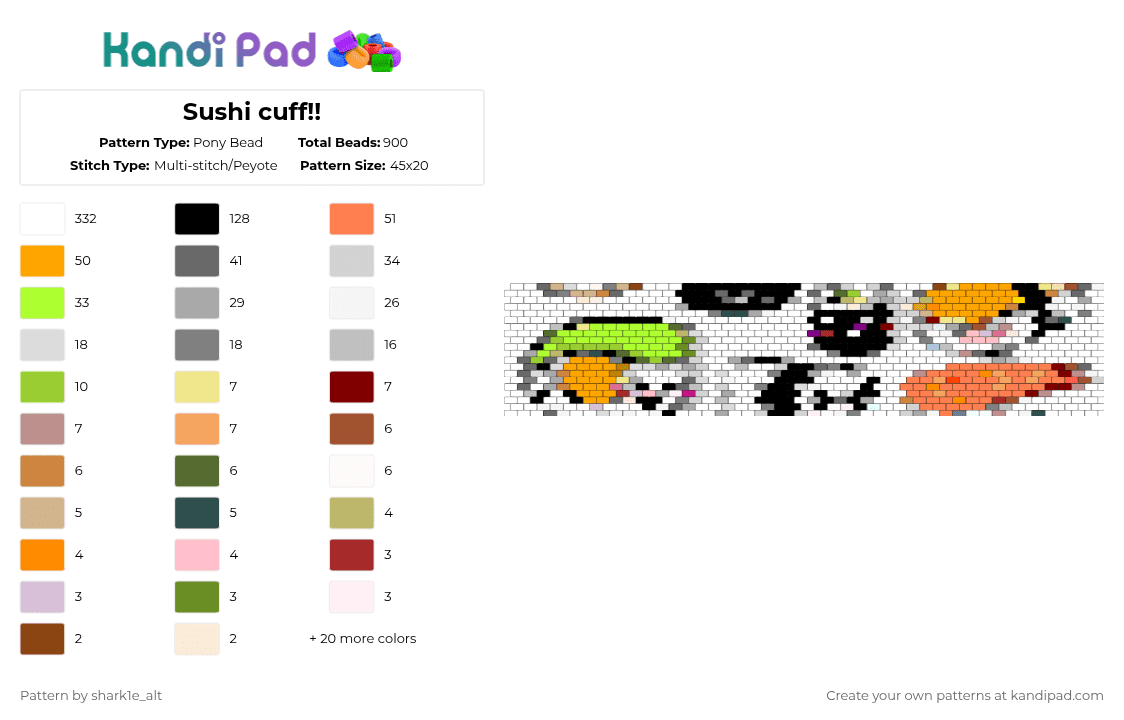 Sushi cuff!! - Pony Bead Pattern by st3ll4r on Kandi Pad - cotdsushi,sushi