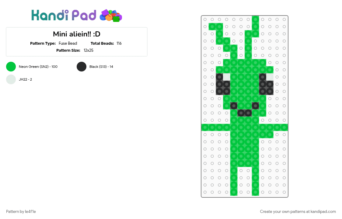Mini aliein!! :D - Fuse Bead Pattern by le4f1e on Kandi Pad - alien, cotdminiatures
