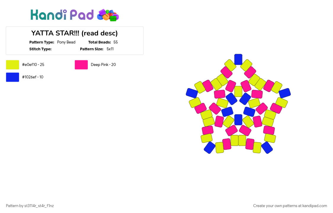 YATTA STAR!!! (read desc) - Pony Bead Pattern by le4f1e on Kandi Pad - dandys world, pan, pink, pinkie pie, yatta, yellow