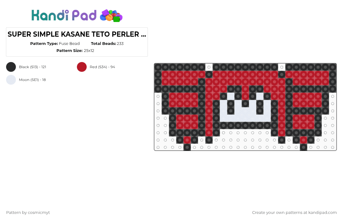 SUPER SIMPLE KASANE TETO PERLER ˃͈◡˂͈ - Fuse Bead Pattern by cosmicmyt on Kandi Pad - red,teto,kasane teto,vocaloid,simple,utau,cute,chibi,perler