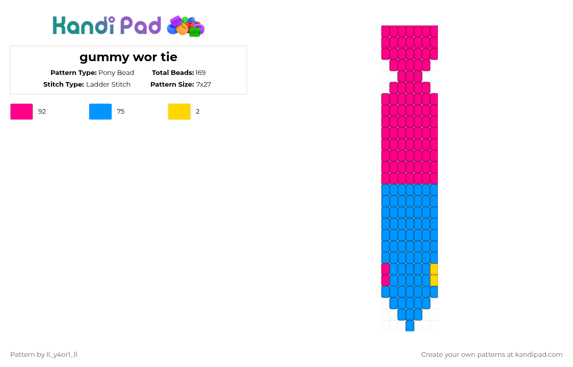 gummy wor tie - Pony Bead Pattern by ll_-kr4tcy-_ll on Kandi Pad - light blue,pink