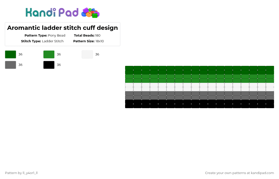Aromantic ladder stitch cuff design - Pony Bead Pattern by ll_-kr4tcy-_ll on Kandi Pad - green,gray