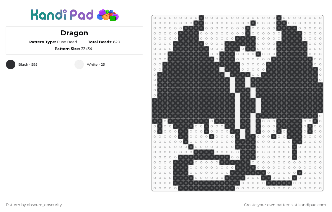 Dragon - Fuse Bead Pattern by obscure_obscurity on Kandi Pad - black