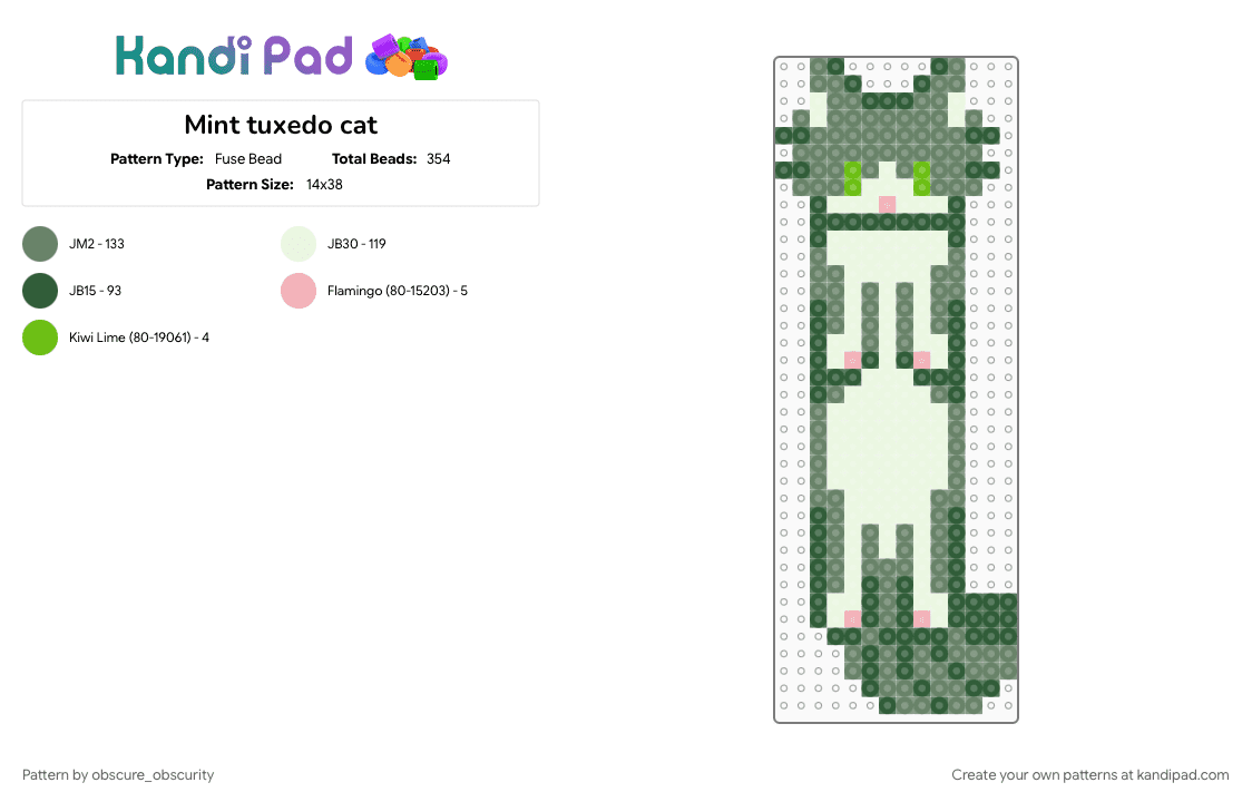 Mint tuxedo cat - Fuse Bead Pattern by goofball0xo on Kandi Pad - cat, dangle, doll, gray, tuxedo cat