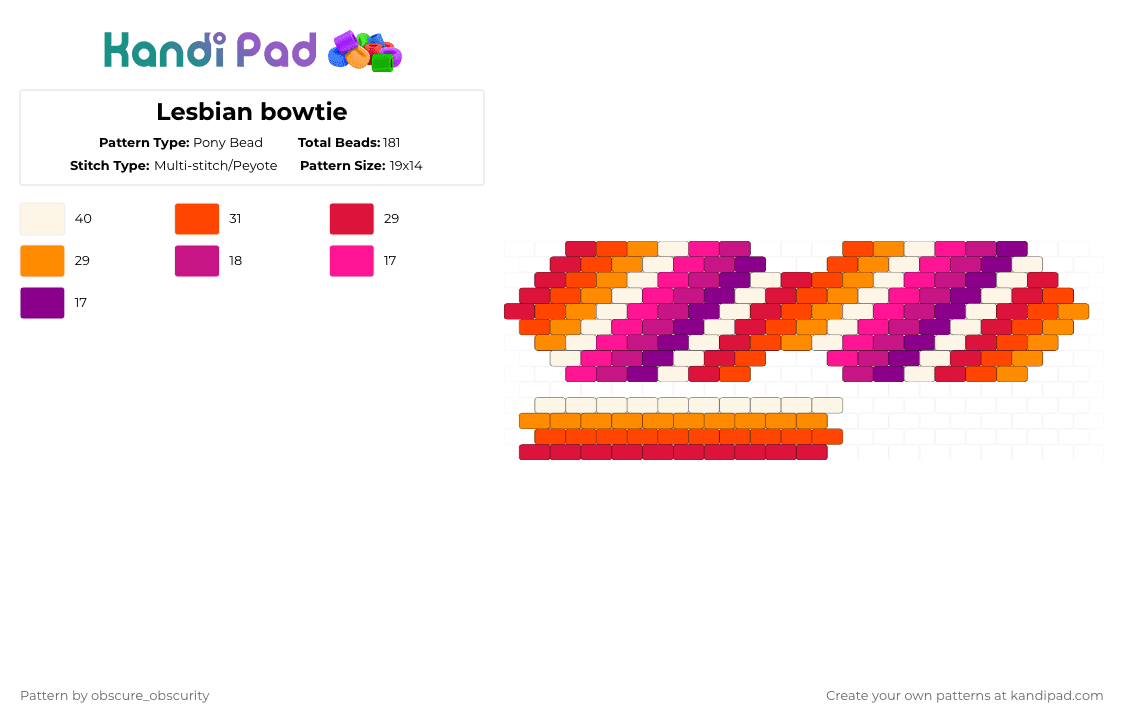 Lesbian bowtie - Pony Bead Pattern by goofball0xo on Kandi Pad - pink, red