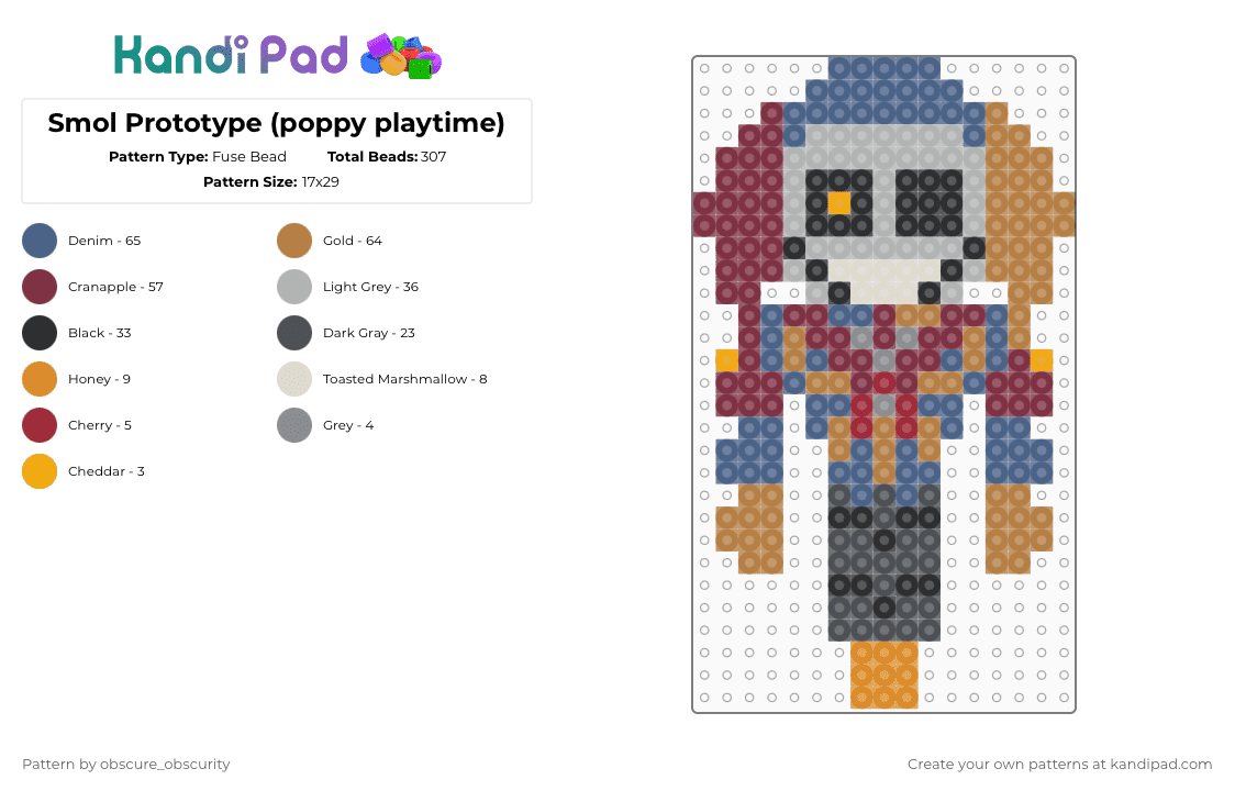 Smol Prototype (poppy playtime) wip - Fuse Bead Pattern by obscure_obscurity on Kandi Pad - beige, blue, brown, tan