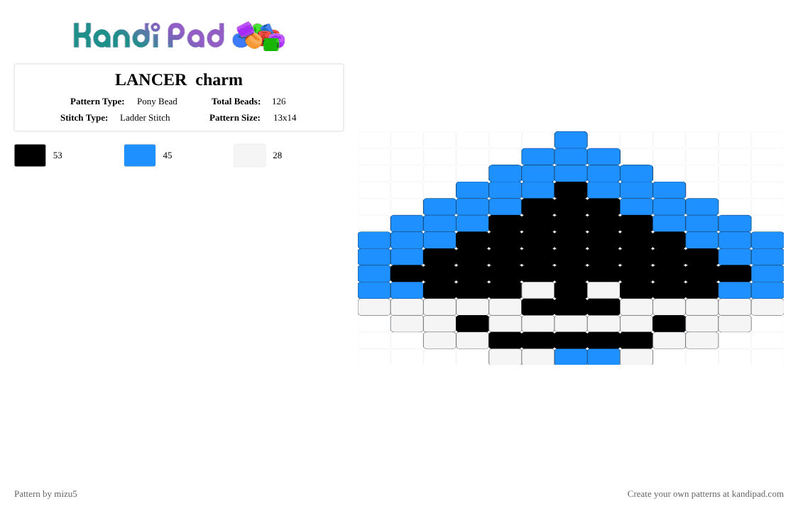 LANCER  charm - Pony Bead Pattern by mizu5 on Kandi Pad - light blue,white