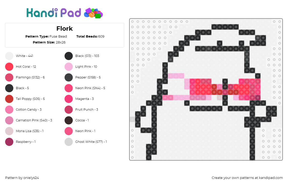 Flork - Fuse Bead Pattern by onielys24 on Kandi Pad - flork,comic,meme,funny,whimsical,unique character,quirky attire,pink,white