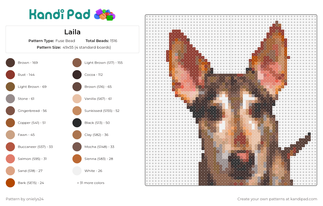 Laila - Fuse Bead Pattern by onielys24 on Kandi Pad - dog,portrait,animal,pet,companion,tribute,lifelike,faithful,brown
