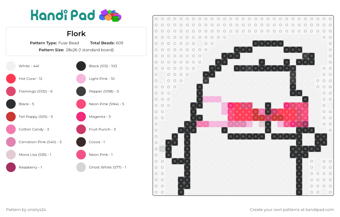 Flork - Fuse Bead Pattern by onielys24 on Kandi Pad - flork,comic,meme,funny,whimsical,unique character,quirky attire,charm,pink,white