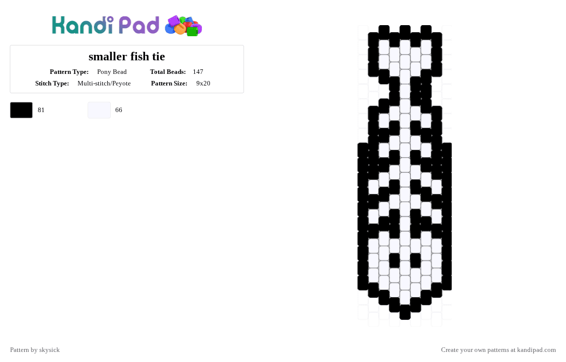 smaller fish tie - Pony Bead Pattern by skysick on Kandi Pad - black,white