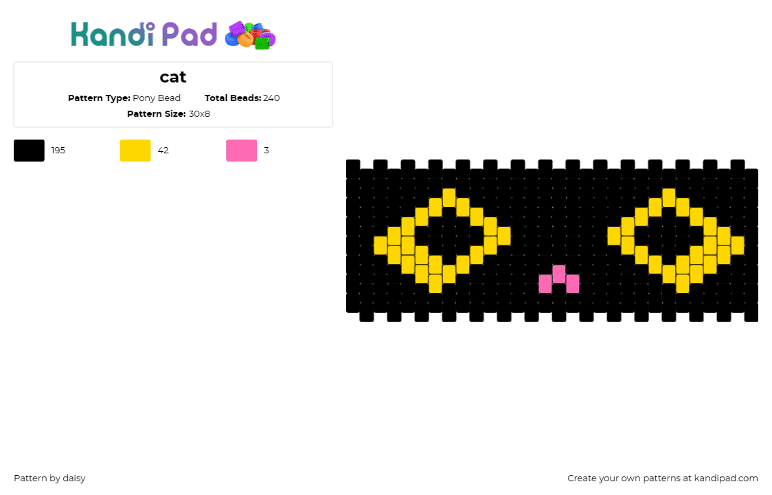 cat - Pony Bead Pattern by daisy on Kandi Pad - cat,animal,cuff,feline,pet,playful,whimsical,yellow,black