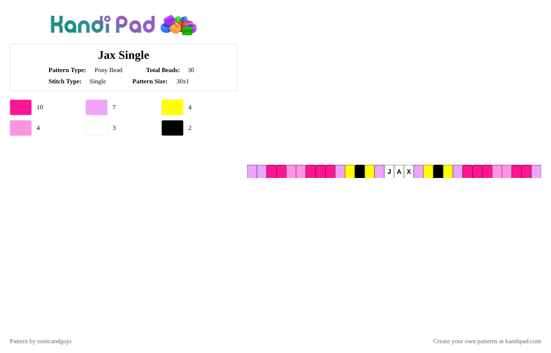 Jax Single - Pony Bead Pattern by sonicandgojo on Kandi Pad - pink,tadc,the amazing digital circus,purple,jax,cartoon