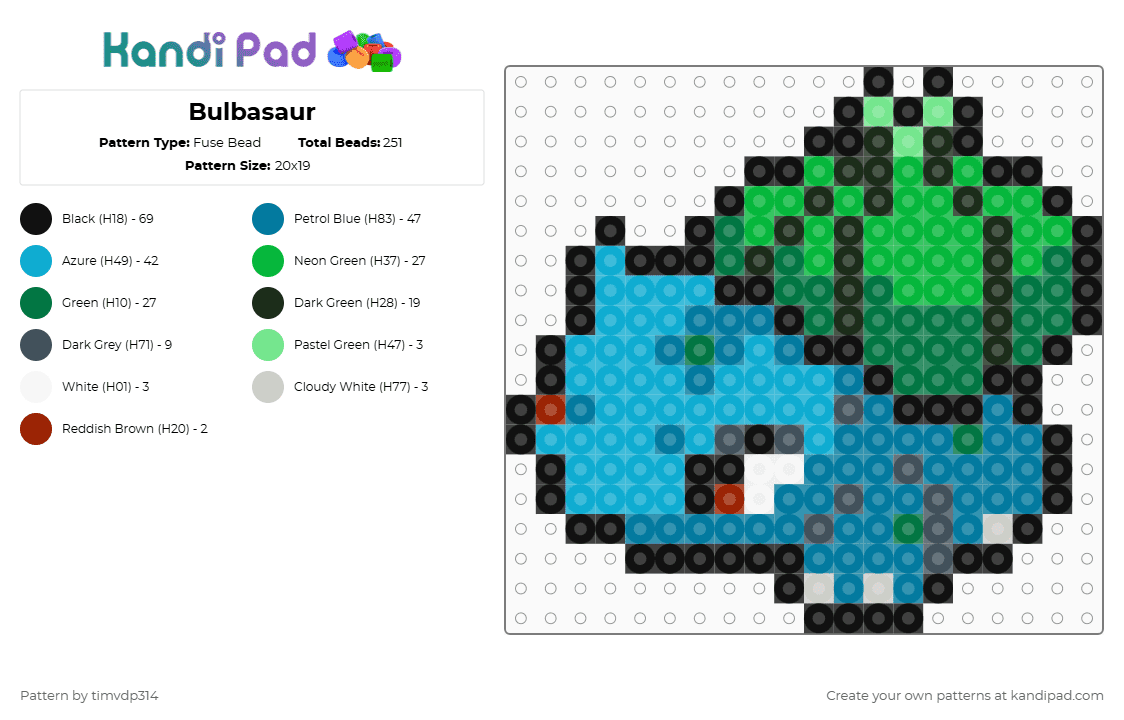 Bulbasaur Fuse Bead Pattern - Kandi Pad | Kandi Patterns, Fuse Bead ...