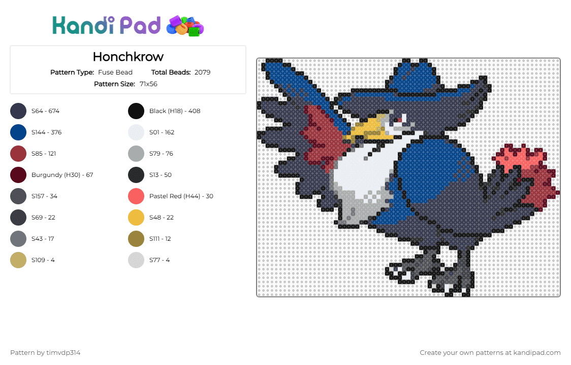 Honchkrow - Fuse Bead Pattern by timvdp314 on Kandi Pad - purple,blue