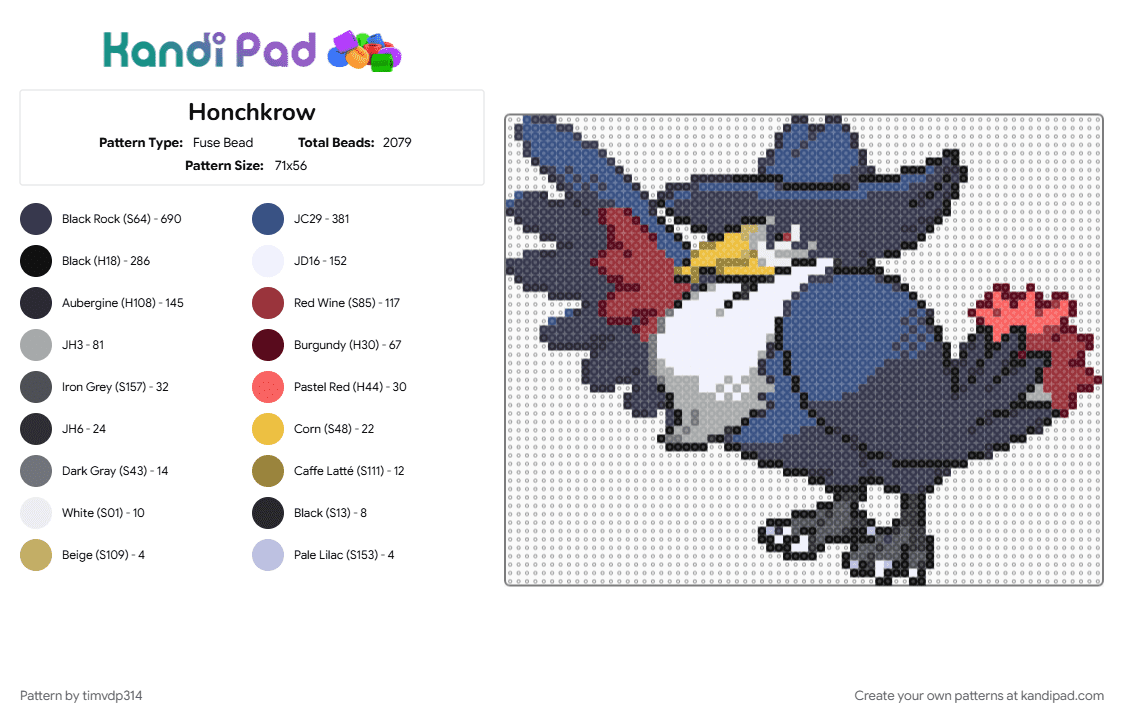Honchkrow - Fuse Bead Pattern by timvdp314 on Kandi Pad - blue, pokemon, purple, red