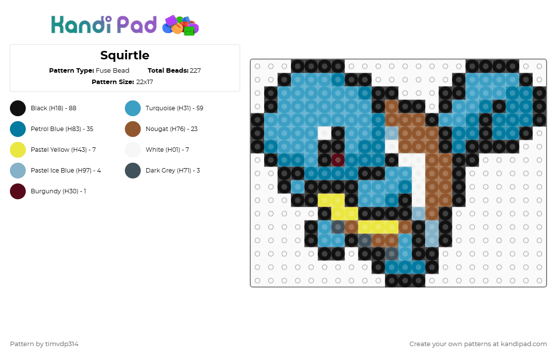 Squirtle - Fuse Bead Pattern by timvdp314 on Kandi Pad - light blue,blue,tan,pokemon,squirtle,hama