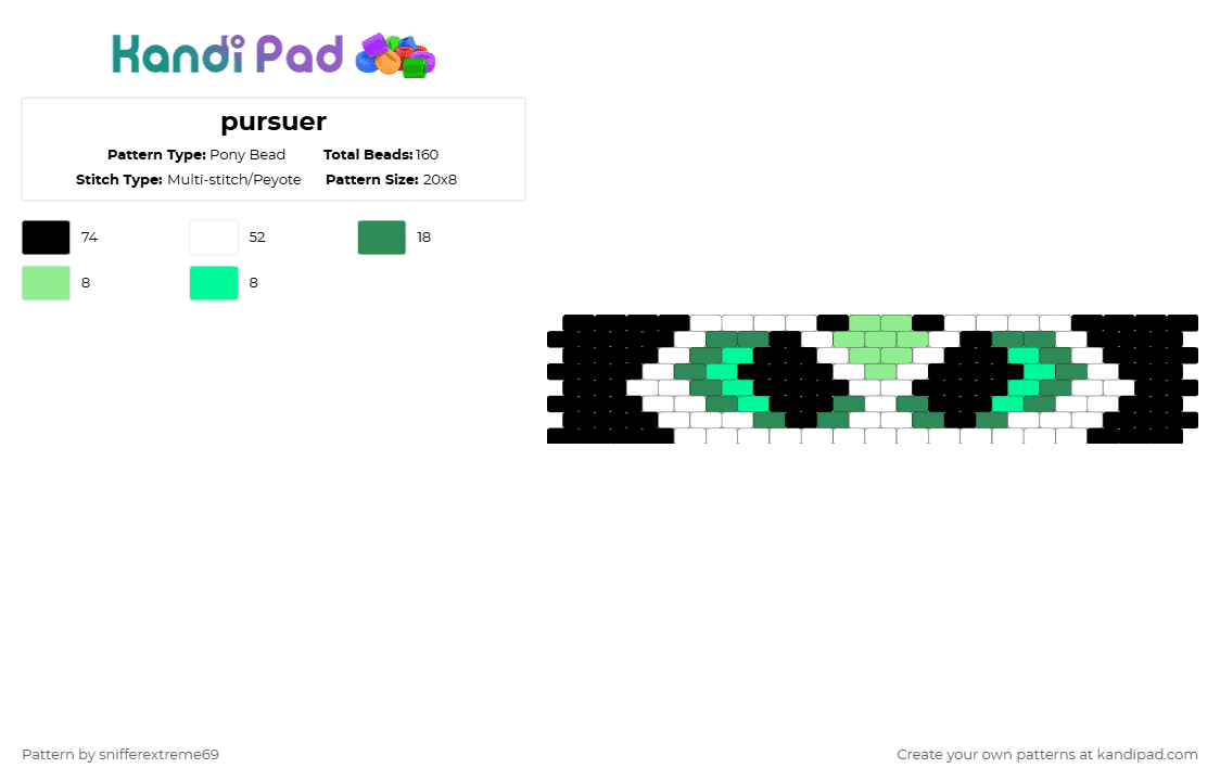 pursuer - Pony Bead Pattern by snifferextreme69 on Kandi Pad - white,teal,green